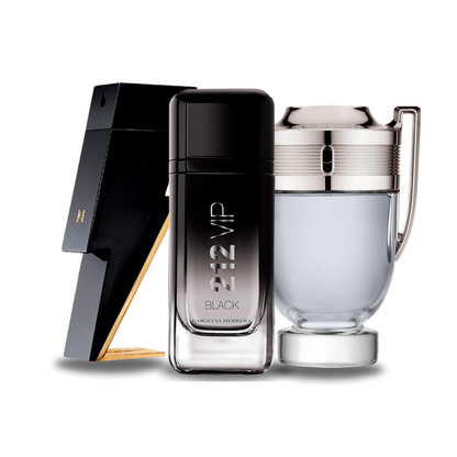 Combo 3 perfumes Carolina Herrera BAD BOY, Carolina Herrera 212 VIP BLACK e Paco Rabanne INVICTUS 100ml - Madrid Perfumes